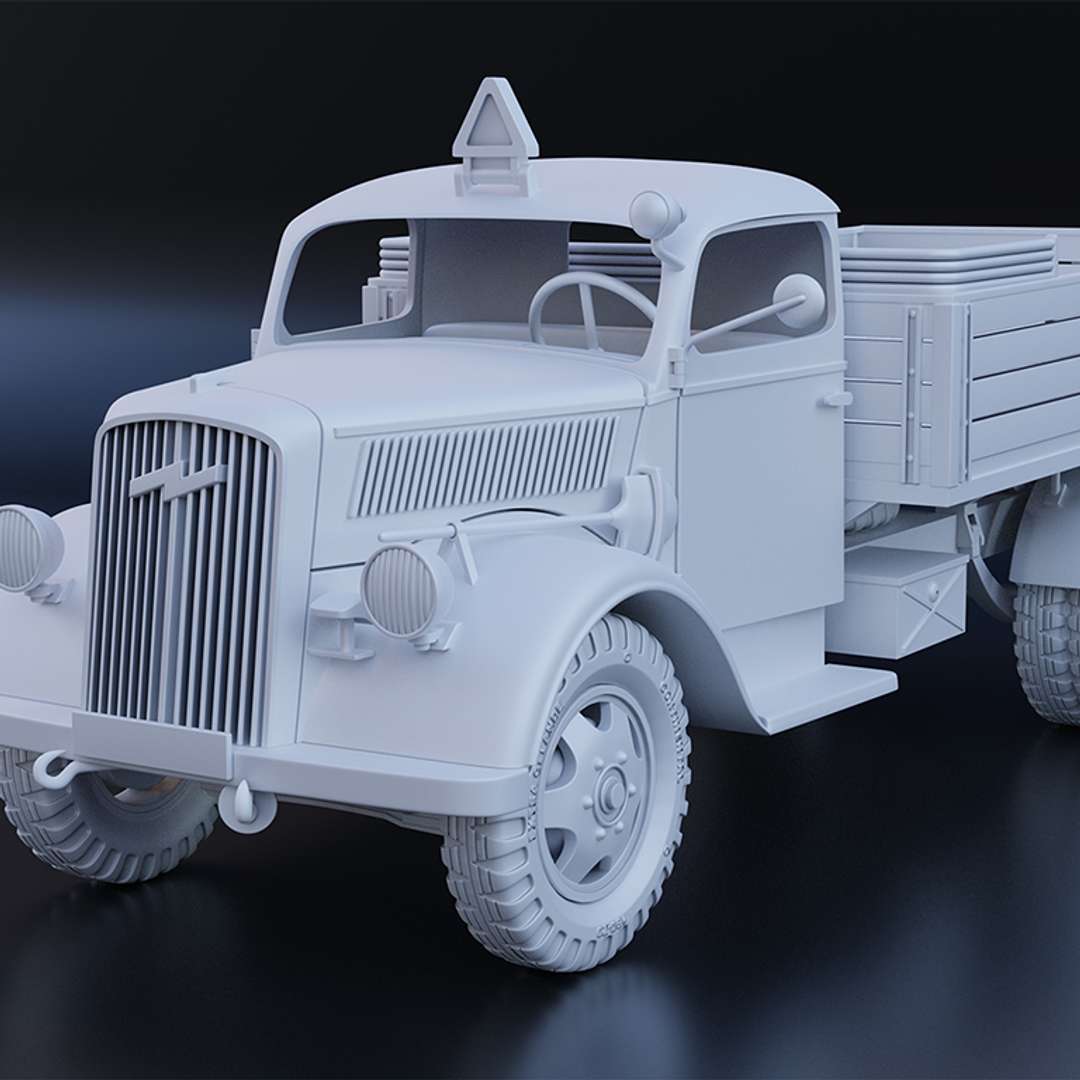 co3d opel blitz camion ww ii séparé pièces 3d impression seconde guerre mondiale monde imprimante 2 militaire véhicule armée large truck soldat pistolet pelle cabine pneu roue enjoliveur 3D print model - Mito3D