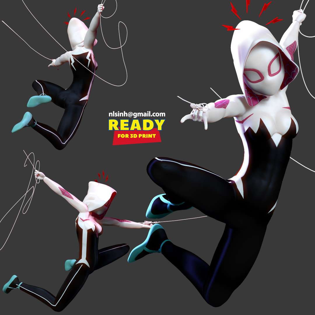 co3d spider gwen2 gwen araña hombre 3dprint 3dprinting estatua figura cómic estilizado dc maravilla superchica superhéroe 3D print model - Mito3D