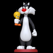 co3d - sylvester holding tweety looney tunes cat bird furry anthro 3d print model - Mito3D