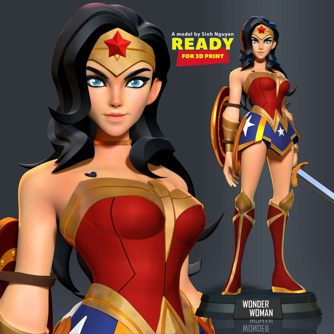 co3d - wonder woman stylized superhero supergirl dc comic comics 3dprint statue figure 3dprinting fanart 3D print model - Mito3D