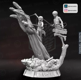 eren Mikasa attaque Titan ing modèle stl anime 3d print model - Mito3D