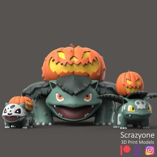 pokemon halloween bulbasaur evolution able model stl home anime pok mon 3d print model - Mito3D