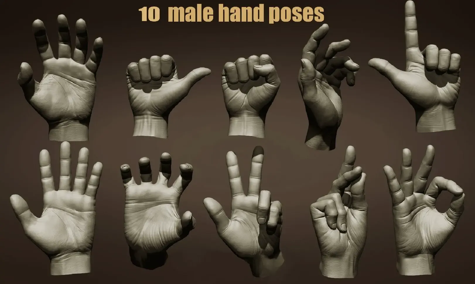 10 male hand poses 3d models download creality cloud 3D print model - Mito3D