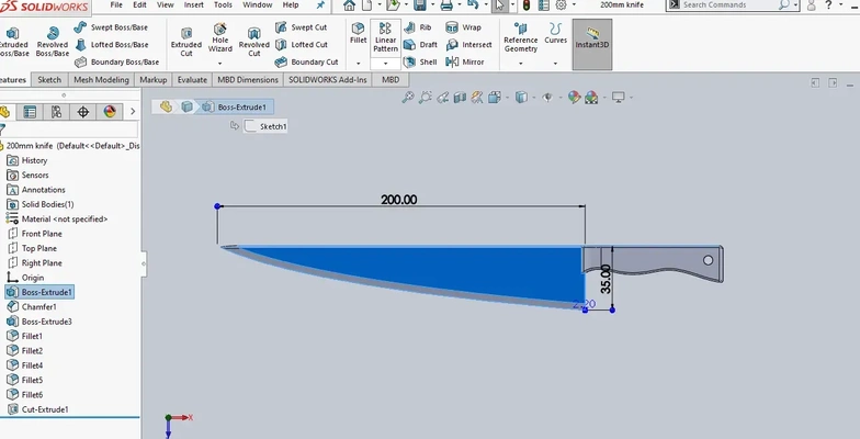 200mm knife 3d models download creality cloud 3d print model - Mito3D