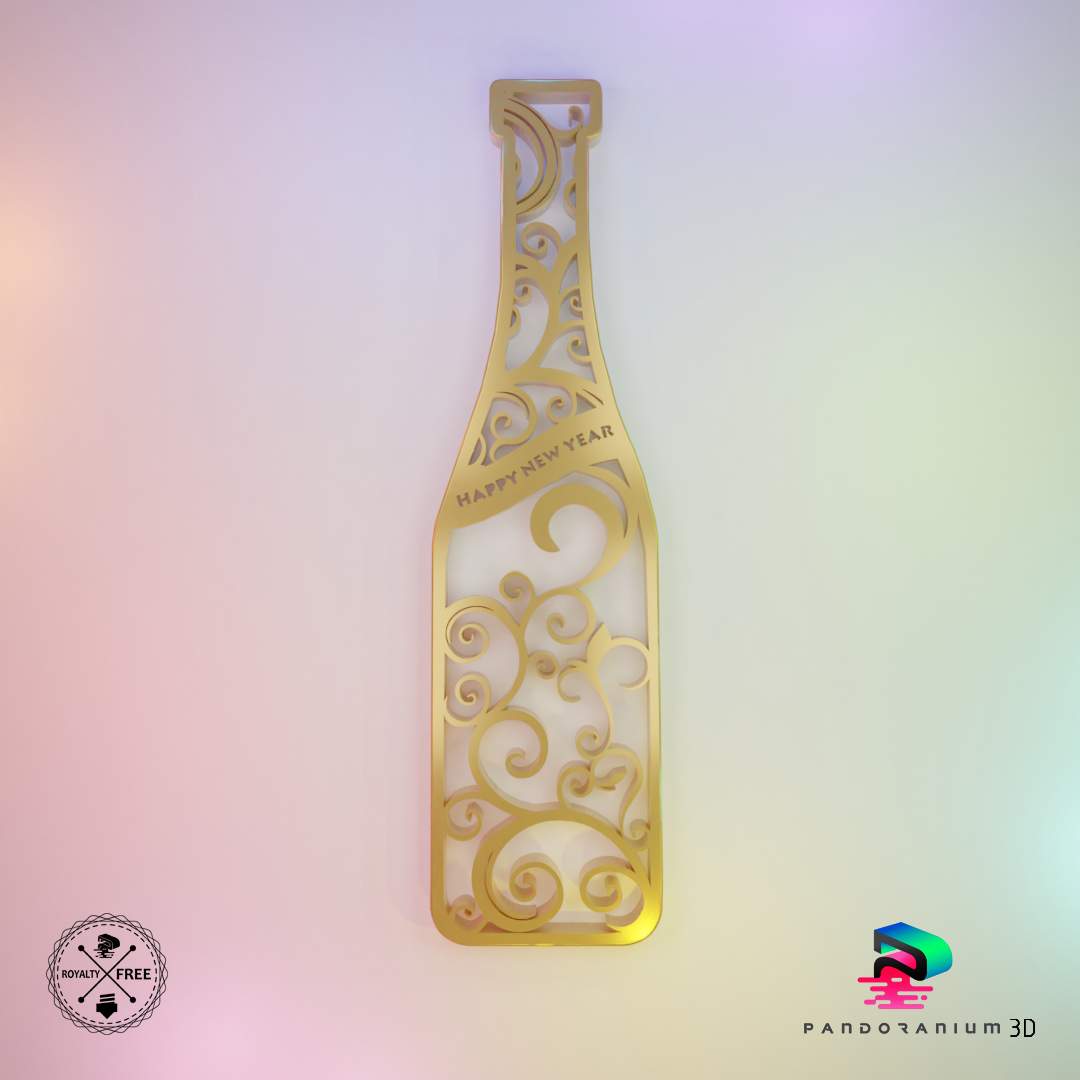 3d ornament - happy year wine bottle Household 3D print model - Mito3D