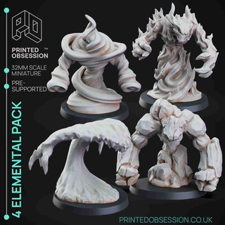 4 elemental pack - presupported 32mm scale d&d Monsters 3d print model - Mito3D