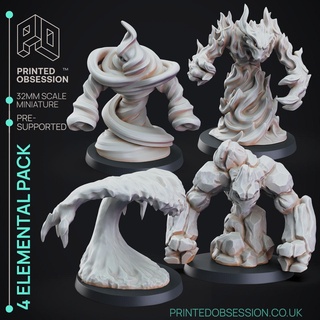 4 elementals pack - presupported 32mm scale d&d Characters 3d print model - Mito3D