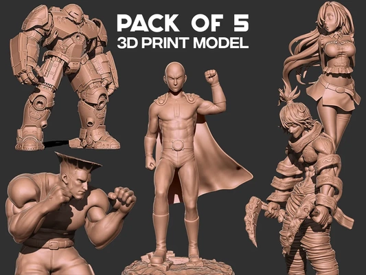 anime pack of 5 figure 3d print model models download creality cloud fictional characters 3d print model - Mito3D