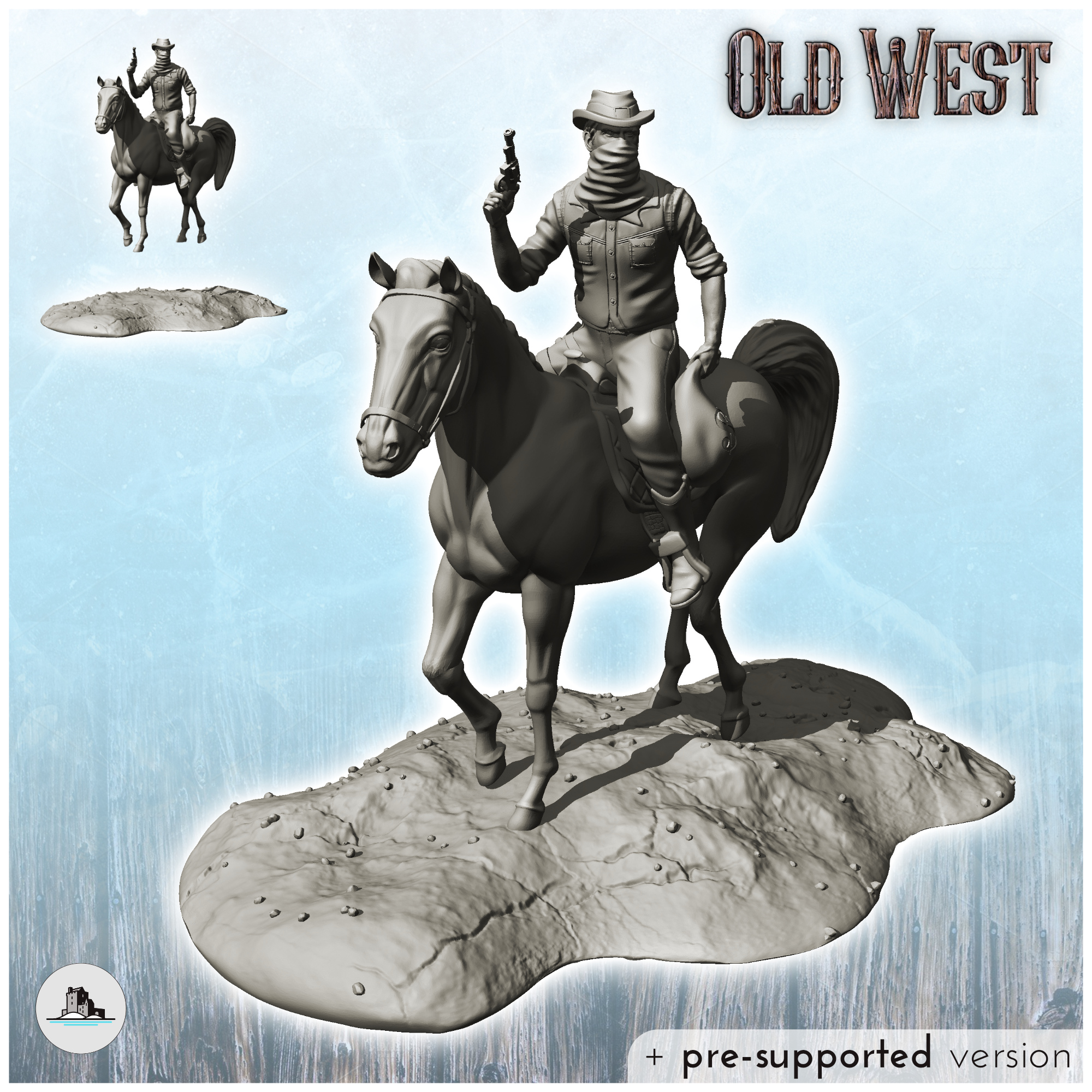 armado vaquero caballo revólver venda 25 hombres 3D print model - Mito3D