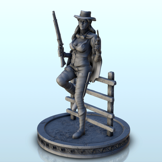 armed woman hat leaning fence 23 - west Women 3d print model - Mito3D