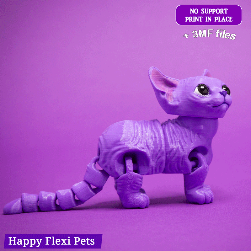 articulé sphynx chat jouet heureux flexi animaux domestiques figurine 3d modèles télécharger créalité nuage mammifère 3D print model - Mito3D