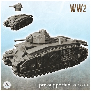 b1-bis french tank - terrain ww2 scenery historical mini Armored Cars & Tanks 3d print model - Mito3D