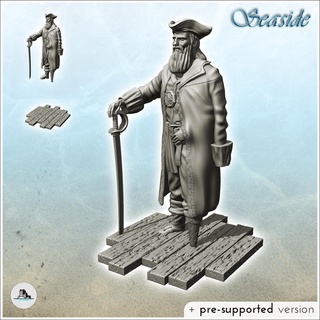 bearded one-armed pirate captain wooden leg - mini Men 3d print model - Mito3D