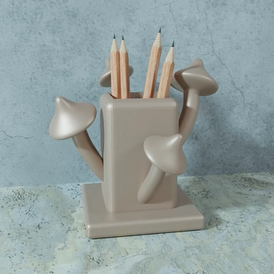 lindo lápis suporte cogumelos 3d modelos baixar crialidade nuvem casa decoração 3d print model - Mito3D