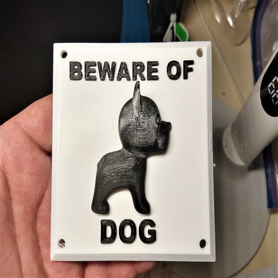 beware of dog boston terrier sign 3d image models download creality cloud 3d print model - Mito3D