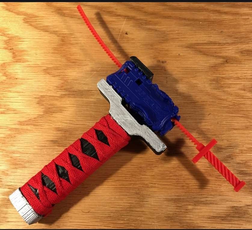 beyblade scoppiare katana launcher maniglia ripcord 3D print model - Mito3D