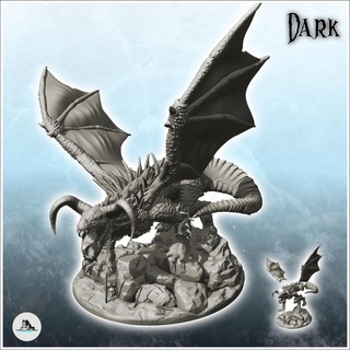 big horned dragon rock - figure miniature statue fantasy Fictional Characters 3d print model - Mito3D