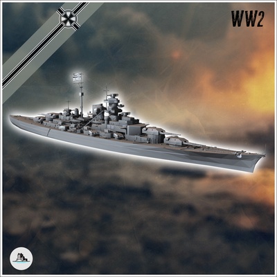 bismark german battleship 3 - miniatures warhammer tableto 3d models download creality cloud architectural 3d print model - Mito3D