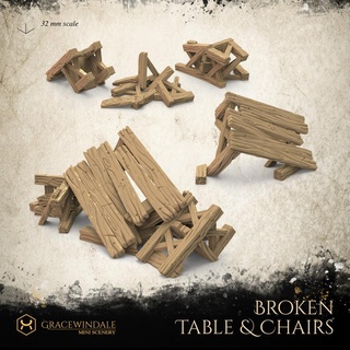 broken table chairs Others 3d print model - Mito3D