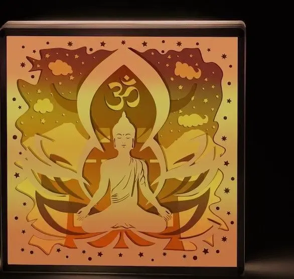 bouddha séance in méditation lumière boîte ombre 3d modèles télécharger créalité nuage 3D print model - Mito3D