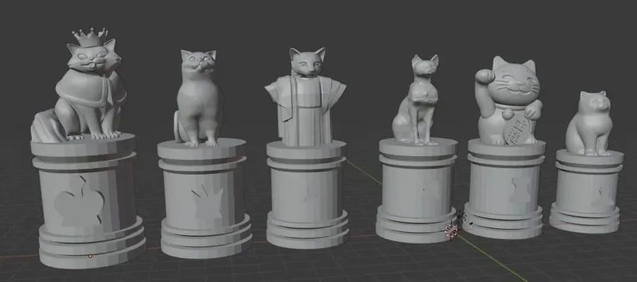 cat chess set 3d models download creality cloud 3d print model - Mito3D