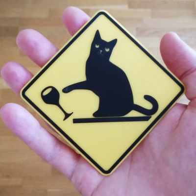 cat knocking stuff warning sign 3d models download creality cloud 3d print model - Mito3D