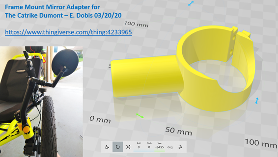 catrike dumont espejo adaptador cuadro montar 2 3d print model - Mito3D