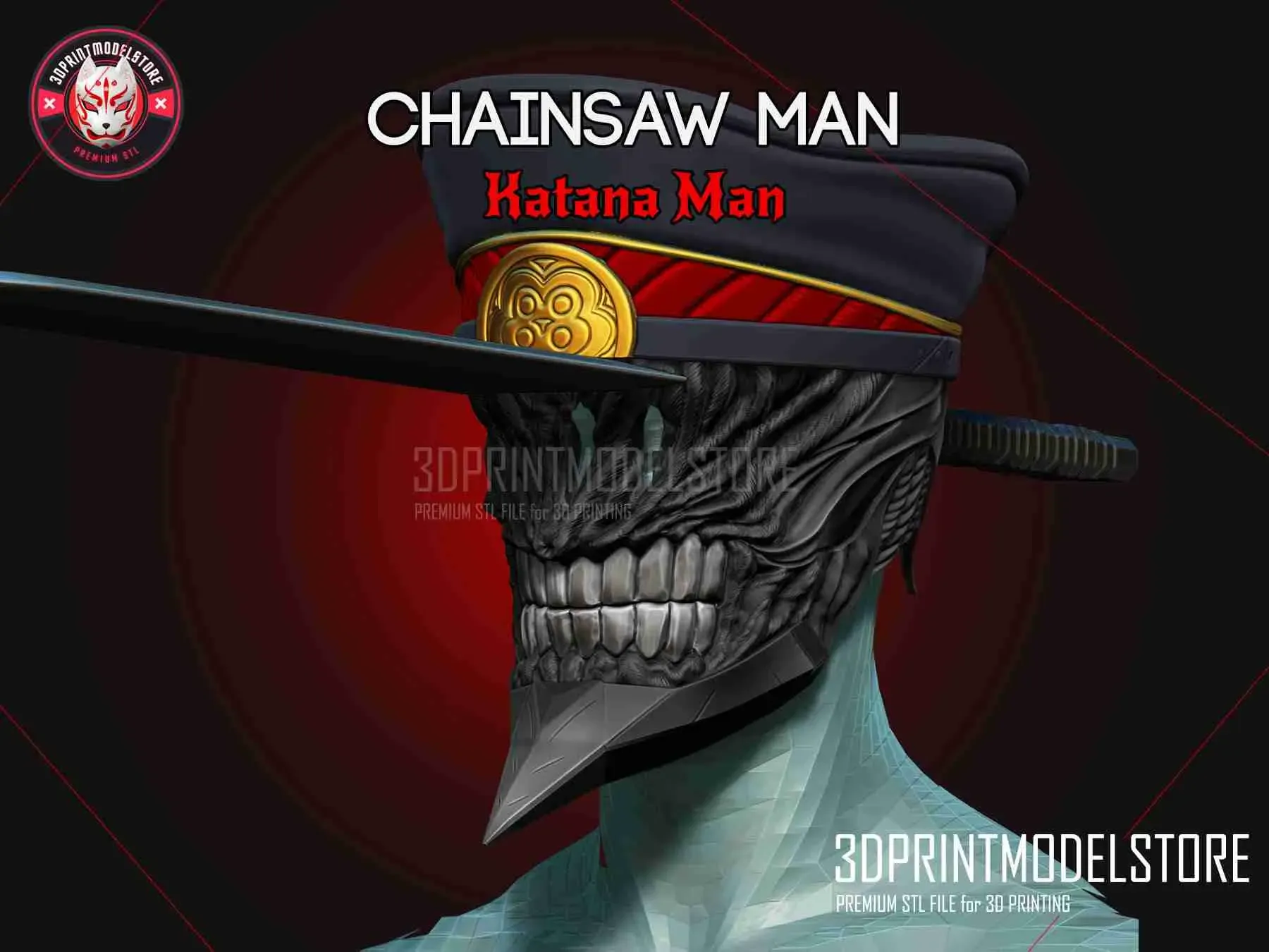 chainsaw man katana helmet cosplay halloween costume 3d models download creality cloud 3D print model - Mito3D