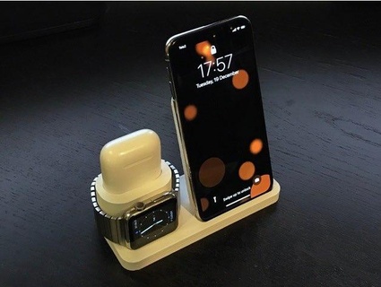 cargando muelle iphone + manzana reloj airpods artilugio electrónica 3d print model - Mito3D