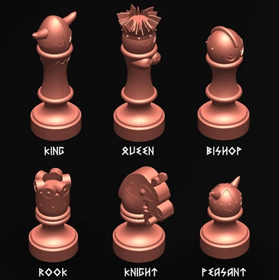 xadrez peças bretões vs vikings 3d modelos baixar crialidade nuvem borda jogos 3d print model - Mito3D