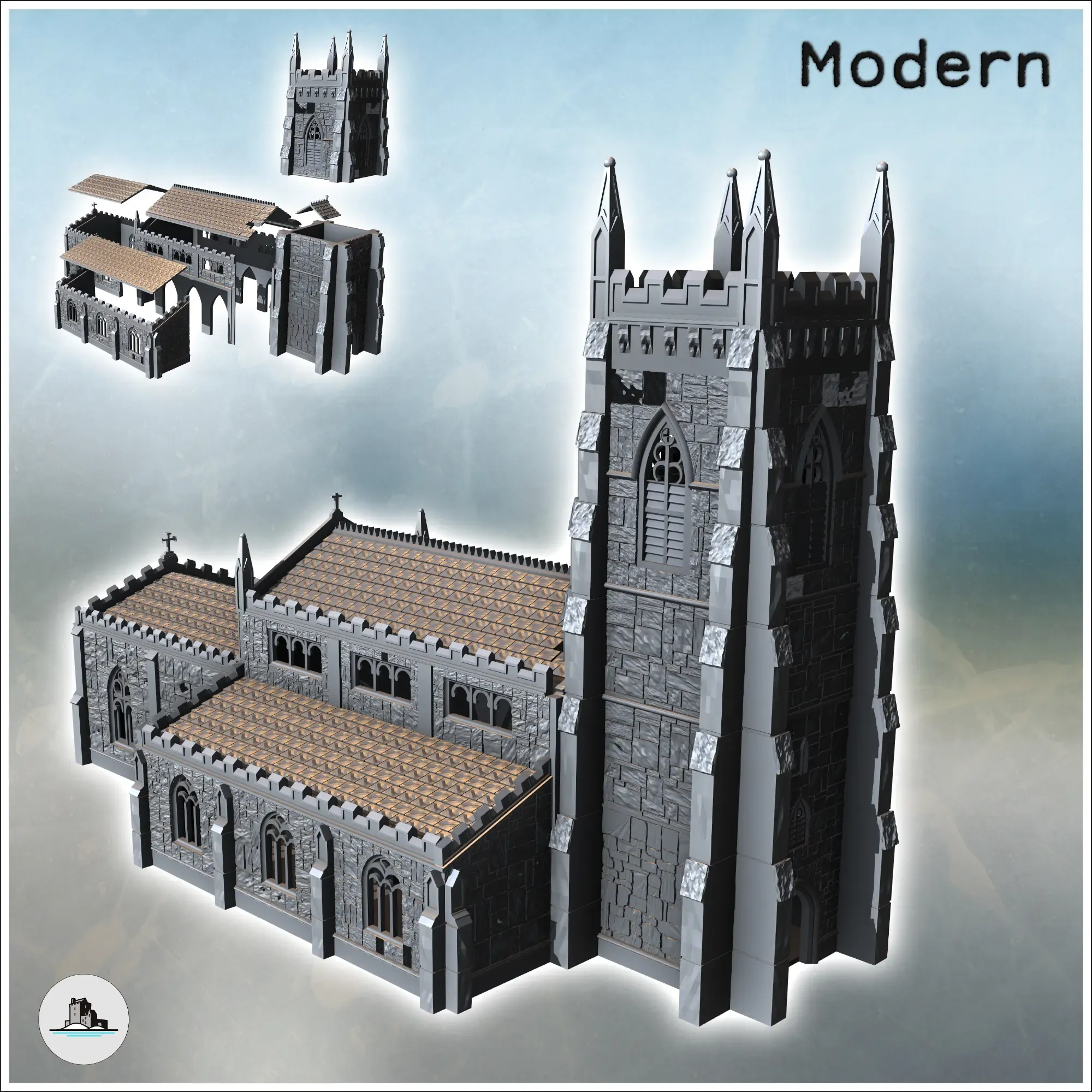 christian église carré gothique tour ann 3d modèles télécharger créalité nuage 3D print model - Mito3D