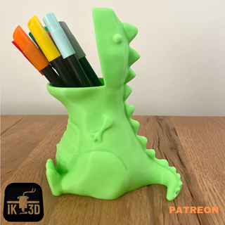 gordito dinosaurio t rex lápiz soporte taller herramientas 3d print model - Mito3D