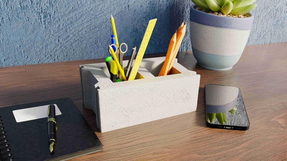 cinder block pen holder Workshop & Tools 3d print model - Mito3D
