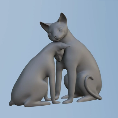 couple chats statue 3d modèles télécharger créalité nuage 3d print model - Mito3D