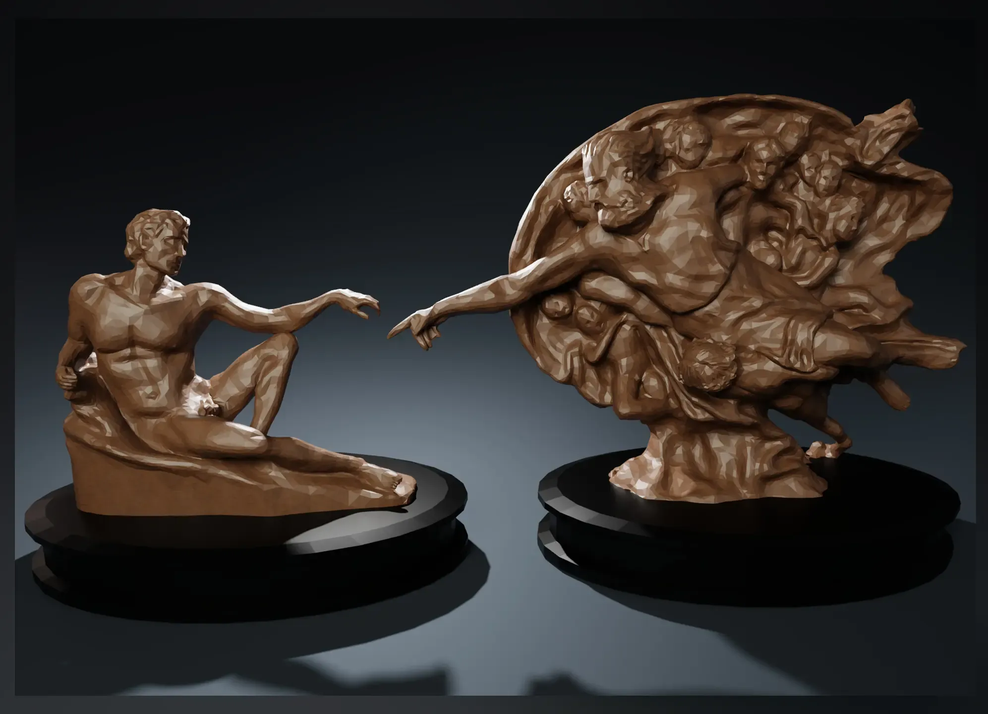 creation of adam statues poly 3d models download creality cloud 3D print model - Mito3D