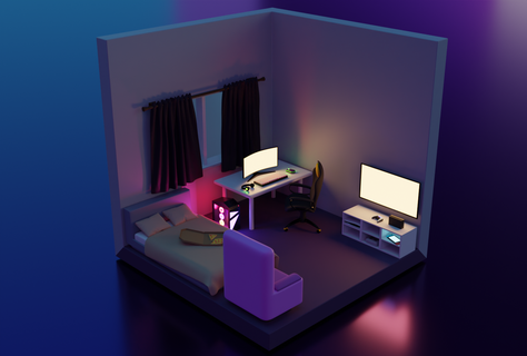customizable gamer room isometric Others 3d print model - Mito3D