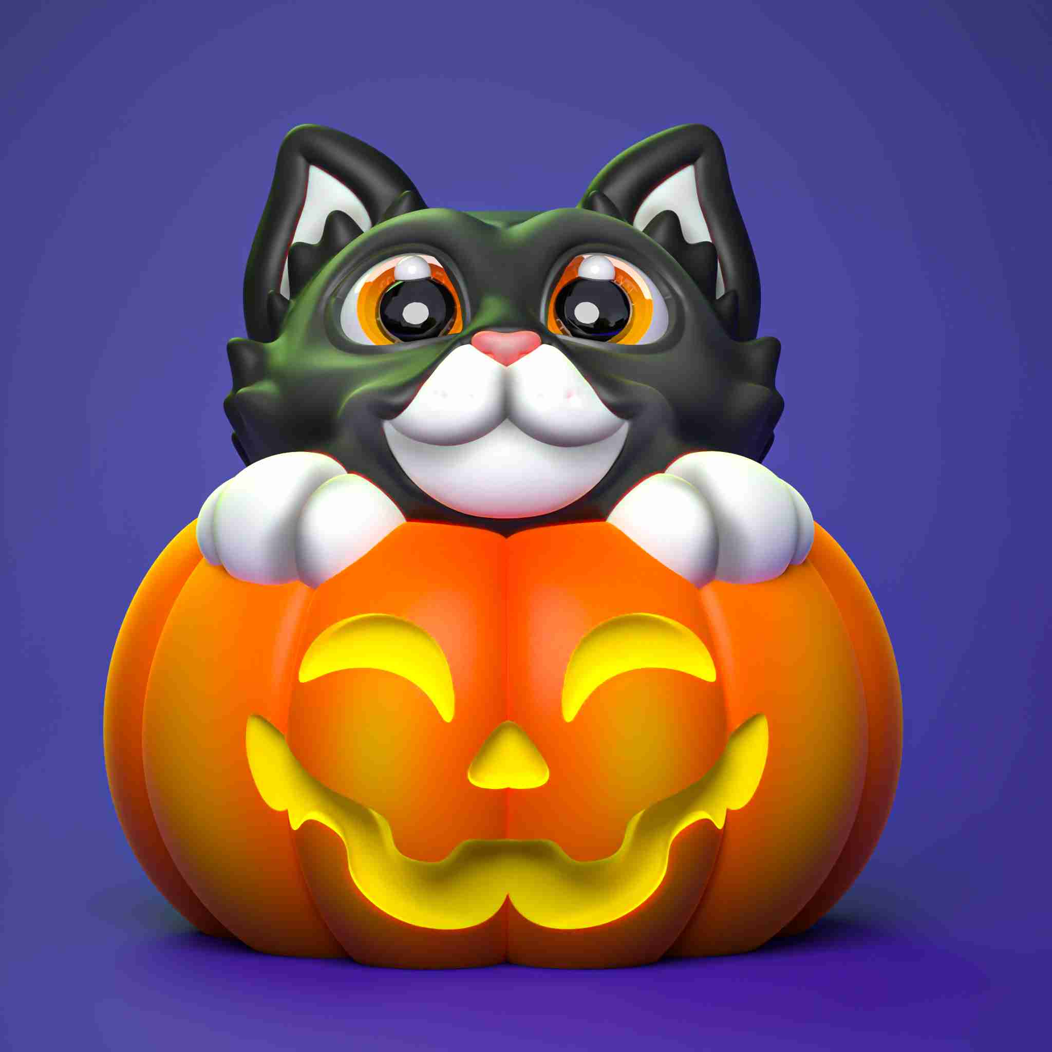 niedlich Katze Innerhalb Halloween Kürbis unterstützt 3d Modelle download Realität Wolke Säugetier 3D print model - Mito3D