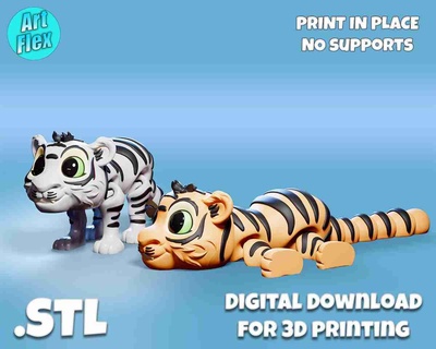 mignonne flexi tigre impression endroit stl fichier mammifère 3d print model - Mito3D