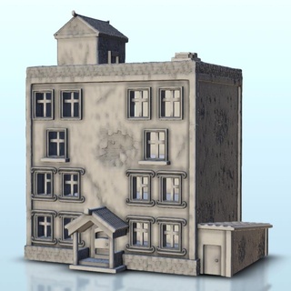 damaged flat-roofed urban building 9 - ww2 terrain scenery Historical Buildings 3d print model - Mito3D