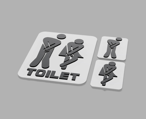 verzweifelt toilette tür wc komisch zeichen männer frauen 3d modelle download realität wolke zuhause haus dekor 3d print model - Mito3D