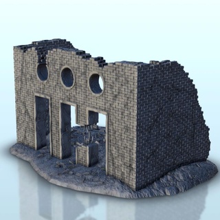 destroyed brick hall 16 - ww2 terrain scenery diaroma Historical Buildings 3d print model - Mito3D