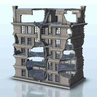 destroyed building 1 - modern scenery miniatures terrain 3d models download creality cloud architectural 3d print model - Mito3D