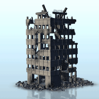destroyed modern appartment block 2 - scenery miniatu Architectural Models 3d print model - Mito3D