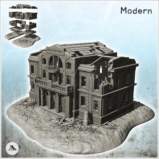 destroyed public building tin roof double balconies Architectural Models 3d print model - Mito3D
