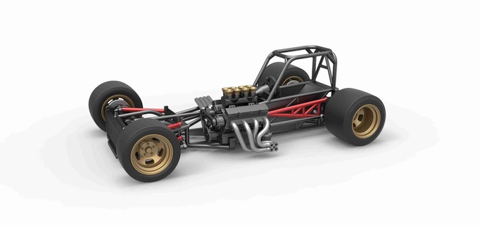 Druckguss supermodifiziert Vorderseite Motor Rennen Wagen Base Rahmen 1 25 3d Modelle download Realität Wolke Roadster 3d print model - Mito3D