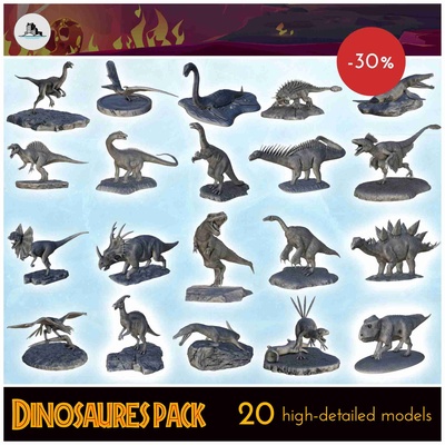 dinosaur miniatures pack - figure statue scenery 3d models download creality cloud 3d print model - Mito3D
