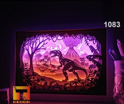 dinosaurier rex jurassisch leuchtkasten schatten box 3d modelle download realität wolke beleuchtung 3d print model - Mito3D