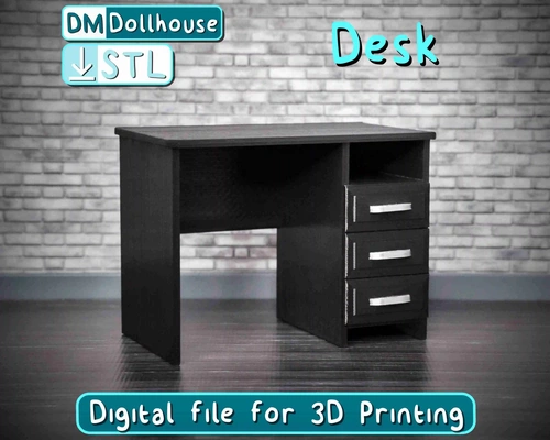 dollhouse desk 3 drawers - stl files 3d printing models download creality cloud dolls & accessories 3d print model - Mito3D