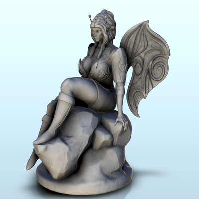double winged fairy on rock antennas long hair cen 3d models download creality cloud women 3d print model - Mito3D