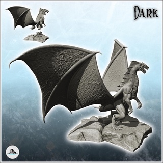 dragon big wings standing rocky ground - figure mini Monsters 3d print model - Mito3D
